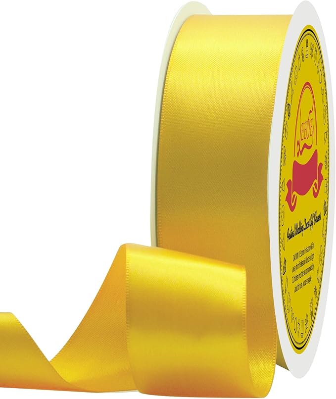LEEQE Double Face Yellow Satin Ribbon 1-1/2" X 50 Yards Polyester Maize Yellow Ribbon for Gift Wrapping Very Suitable for Weddings Party Hair Bow Invitation Decorations and More