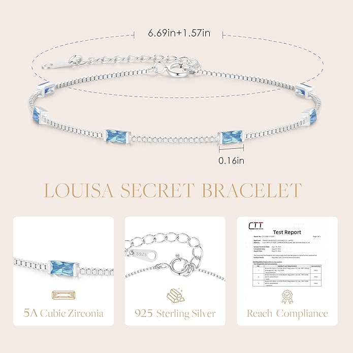 LOUISA SECRET Birthstone Bracelets for Women, 925 Sterling Silver Dainty Simple Women Charm Link Bracelet, Birthday Anniversary Christmas Jewelry Gifts for Women Wife Mom Her
