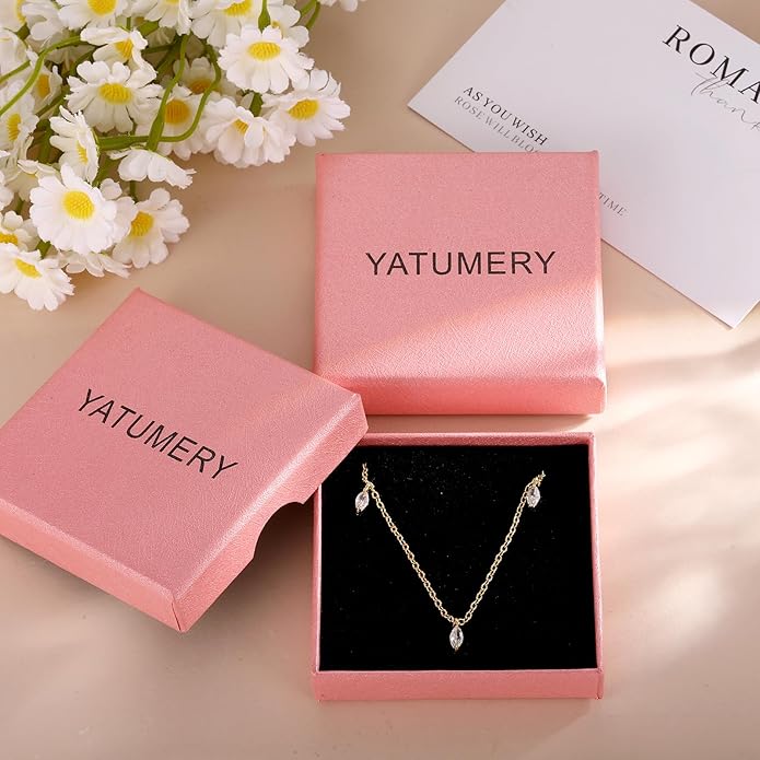 Cubic Zirconia Necklace, Dainty 14k Gold Plated Diamond Necklaces For Women Choker Necklace Simple Gold Plated CZ Jewelry Necklaces for Women Trendy Gifts