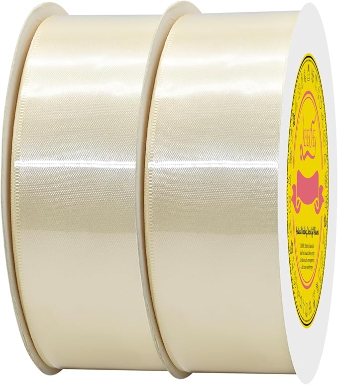 LEEQE 100 Yards Ivory Satin Ribbon Polyester Ribbon for Gift Wrapping Very Suitable for Weddings Party Hair Bow Invitation Decorations and More（1-1/2 inch X 50Yards X 2 Roll）