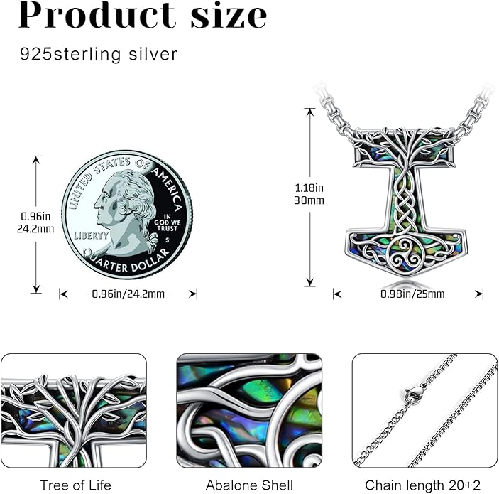 KoyeKei Viking Necklace for Men 925 Sterling Silver Viking Norse Pagan Jewelry Gifts for Women