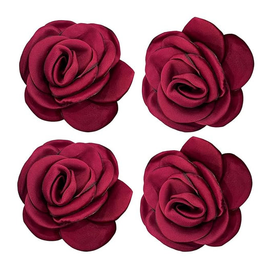 Sanrich Women's Brooches 4pcs Rose Flower Hair Clip Mexican Hair Flowers Clips Hairpin Brooch Tea Party Hats Headpieces (burgundy)