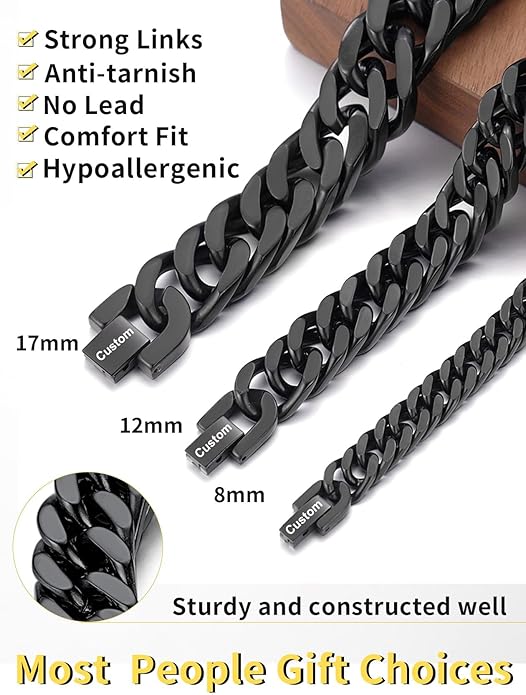 ChainsHouse Stainless Steel Cuban Link Bracelet, 8mm/12mm/17mm Width, 7.5"/8.3"/9", 18K Gold Plated Chain Wrist Bracelets for Men Women, Send Gift Box