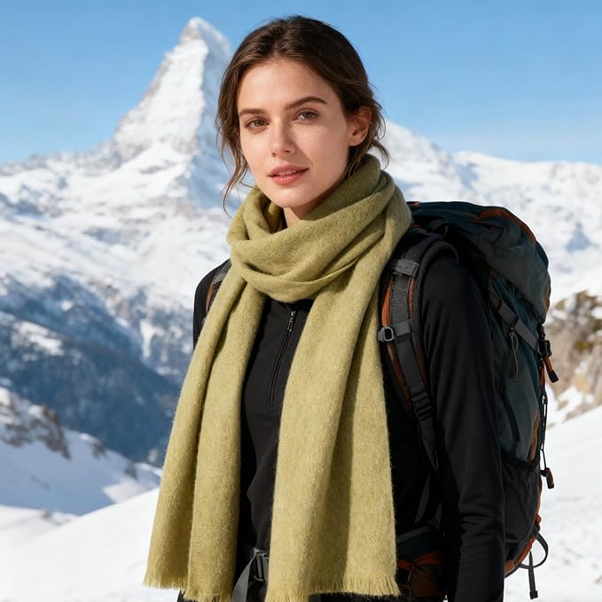 WASALUYA Wool Scarf for Women & Men, 100% Wool Scarves Wrap Shawl with Tassels, Elegant Soft Winter Scarf for Fall and Winter