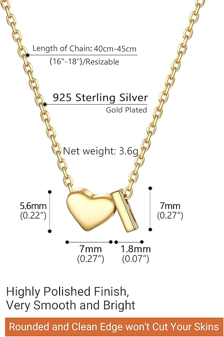 PROSILVER Initial Heart Necklace for Women, 925 Sterling Silver Tiny Heart Letter Necklace Siver, Gold Necklace, Come with Box