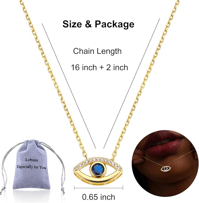 Lcbulu Dainty 14K Gold Plated Evil Eye Necklace for Women - Delicate CZ Diamond Choker Pendant Necklace Jewelry Gift