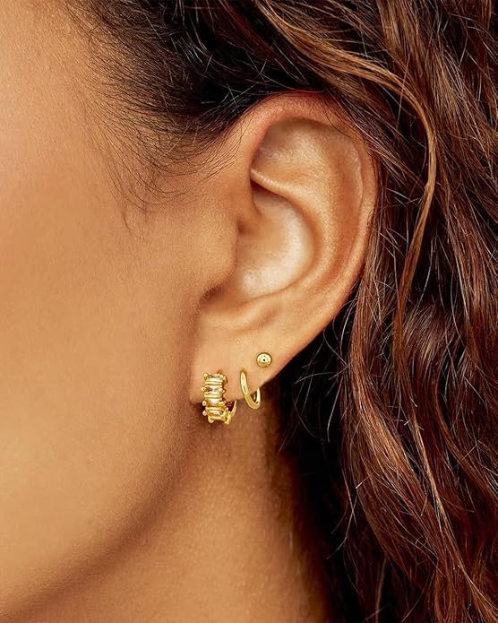 Gold Hoop Earrings Set for Women 14K Gold Silver Plated Huggie Earring Pack Multiple Piercing Dainty Cartilage Earring Hypoallergenic Trendy Cubic Zirconia CZ Earring Stack Jewelry Gifts