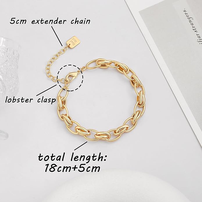 SOFYBJA 18k Gold Plated Personalized Chunky Cuban Oval Link Chain Bracelets for Men Toggle Rope Bracelet Jewelry for Women