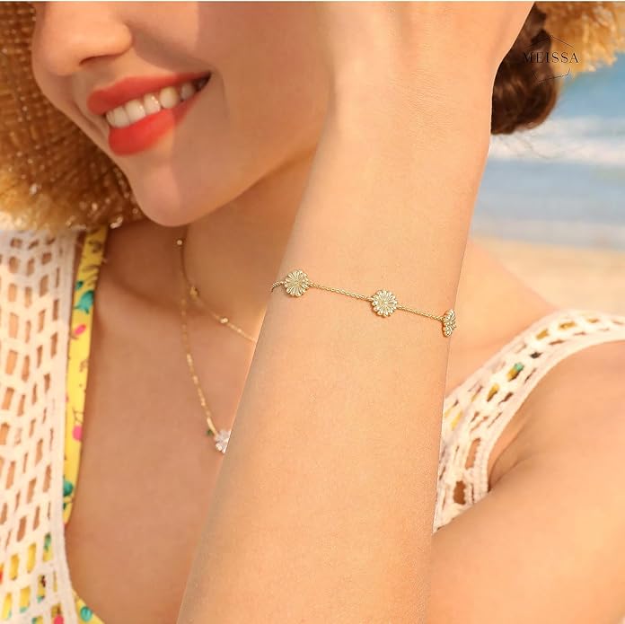 Gold Bracelets for Women,14K Dainty Gold Plated Bracelets Non Tarnish Waterproof Diamond Bracelets Heart Flower Round Square CZ Charm Bracelet Trendy Stuff Jewelry Gifts for Her