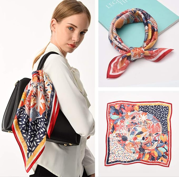 ANDANTINO 100% Mulberry Silk Scarf -21” Lightweight Square Neckerchief – Breathable Digital Printed Scarves with Gift Packed