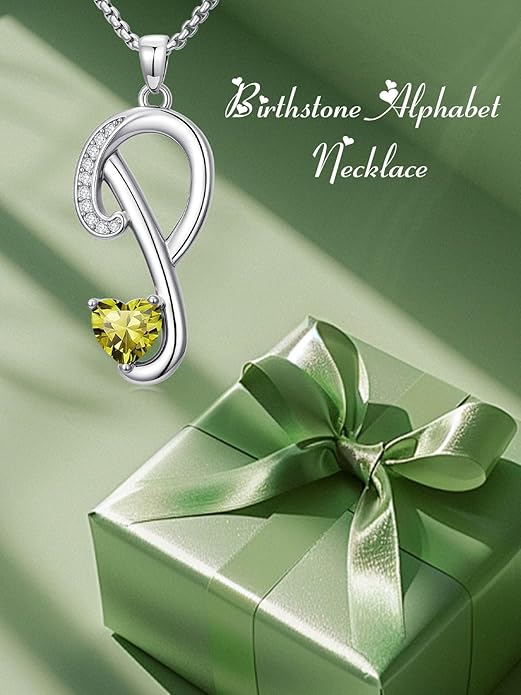 Christmas Gifts for Women Alphabet A to Z Initial Birthstone Pendant Necklaces for Women - 18k White Gold Plated Personalized Name Jewelry Valentine Mothers Day Birthday Gifts for Women Her Girlfriend