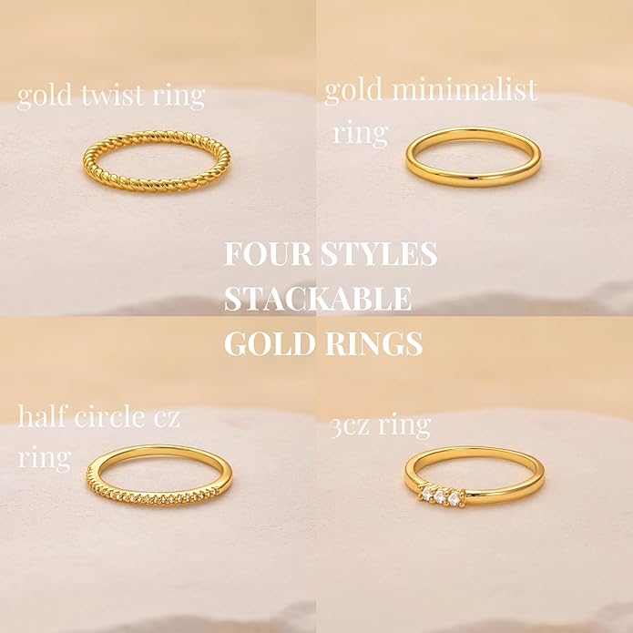 FAONDU Gold Rings for Women Stackable Rings Dainty Thin Non Tarnish Rings 14k Gold Plated Trendy CZ Ring Set Thumb Knuckle Rings Engagement Band Rings Jewelry Size 6 7 8 9 10