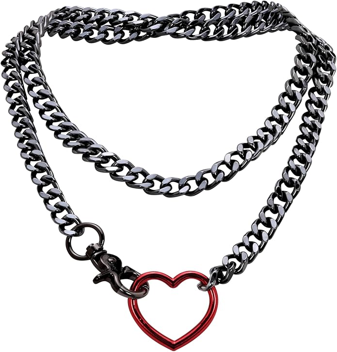 Chunky Gold Choker Necklaces for Women, Long Gold Chain Heart Necklace, 36 Inches Slip Chain Adjustable Lariat Heart Y Necklace for Women and Men, Goth Chunky Heart Necklace Jewlery Gifts