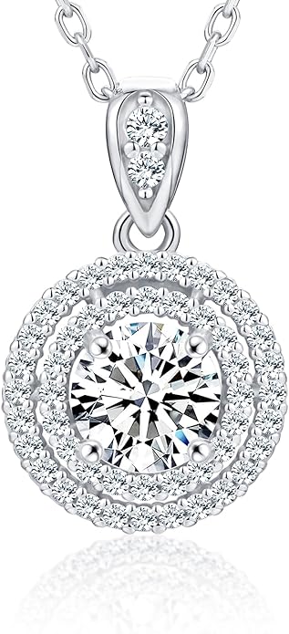 18K Gold Vermeil Imitation Diamond Necklace for Women, Moissanite Sterling Silver 18+2" Chain - Cluster Style