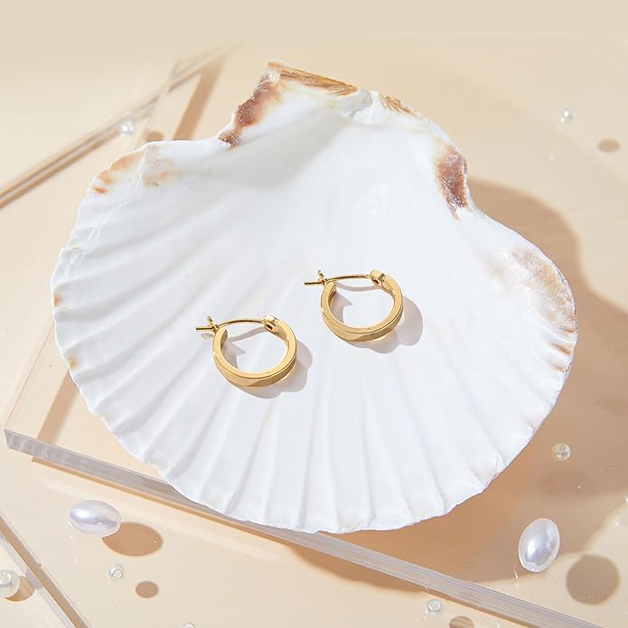 Gacimy Flatted Hoop Earrings for Women 14K Gold Plated with 925 Sterling Silver Post