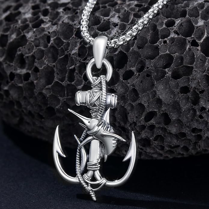 MEIDERBO Anchor Necklace for Men Women 925 Sterling Silver Earth/Swordfish/Trident/Compass Pendant Nautical Jewelry for Birthday Christmas