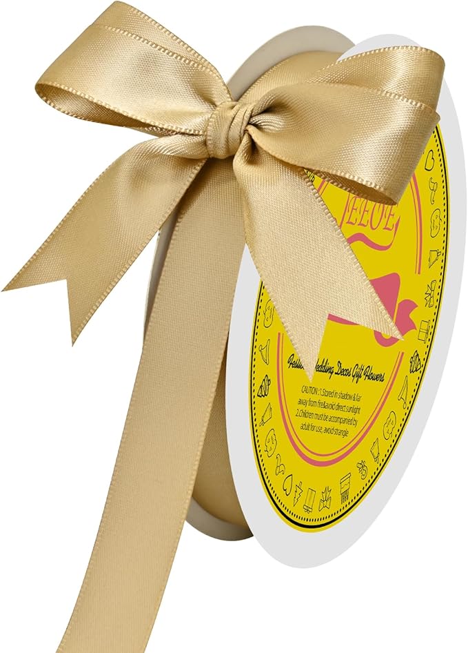 LEEQE Double Face Gold Satin Ribbon 5/8 inch X 50 Yards Polyester Gold Ribbon for Gift Wrapping Very Suitable for Weddings Party Hair Bow Invitation Decorations and More
