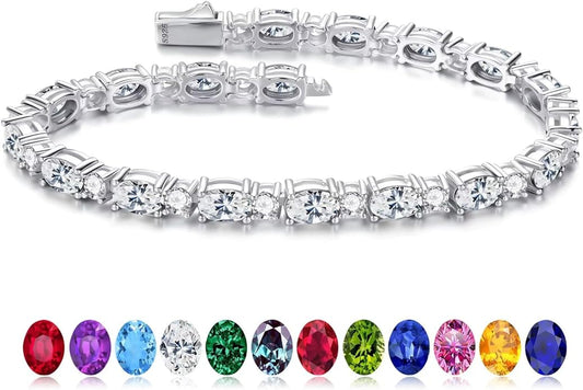 Iefil Tennis Bracelets for Women - 925 Sterling Silver Birthstone Bracelet, Anniversary Birthday Gifts for Women, Jewelry Gifts for Woman Her, 6.5"-7"