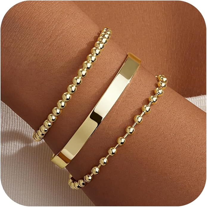 Silver Bracelets for Women Stack, Silver or Gold Plated Cuff Bangle Set, Trendy Silver Jewelry for Women Fashion