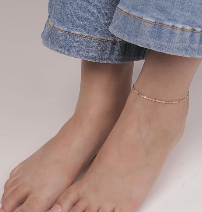 LeCalla 925 Sterling Silver Anklets for Women | Italian 1.8MM Diamond-Cut Braided Rope Chain Ankle Bracelet | Women's Ankle Bracelets Jewelry Gift for Wife, Mom – Birthday, Anniversary & Valentine’s Day