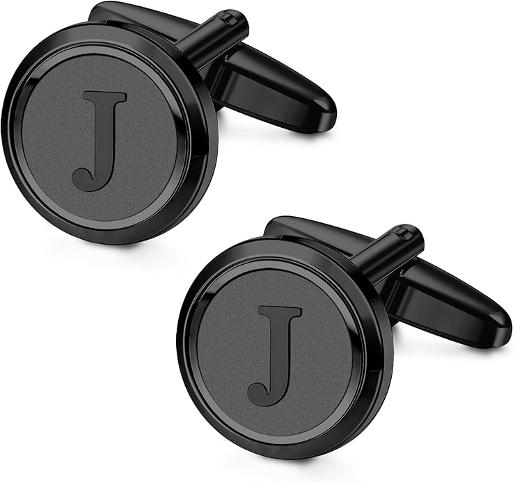 LOYALLOOK Initial Gold Cufflinks for Men Gold Cuff Links Personalized Copper CuffLinks Letter Cufflinks Gift for Groom Husband Father