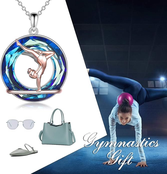POPLYKE Sports Gifts for Girls Sterling Silver Gymnastics/Ballerina/Piano/Reading Heart-Shaped Pendant Necklace for Women