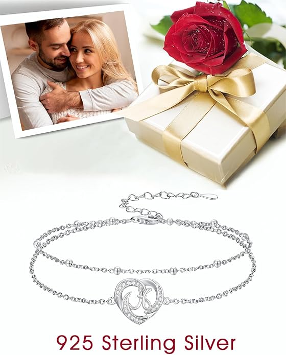 Dorunmo Initial Anklet 925 Sterling Silver Letter A-Z Layered Heart Anklet Beach Jewelry Birthday Gifts for Women