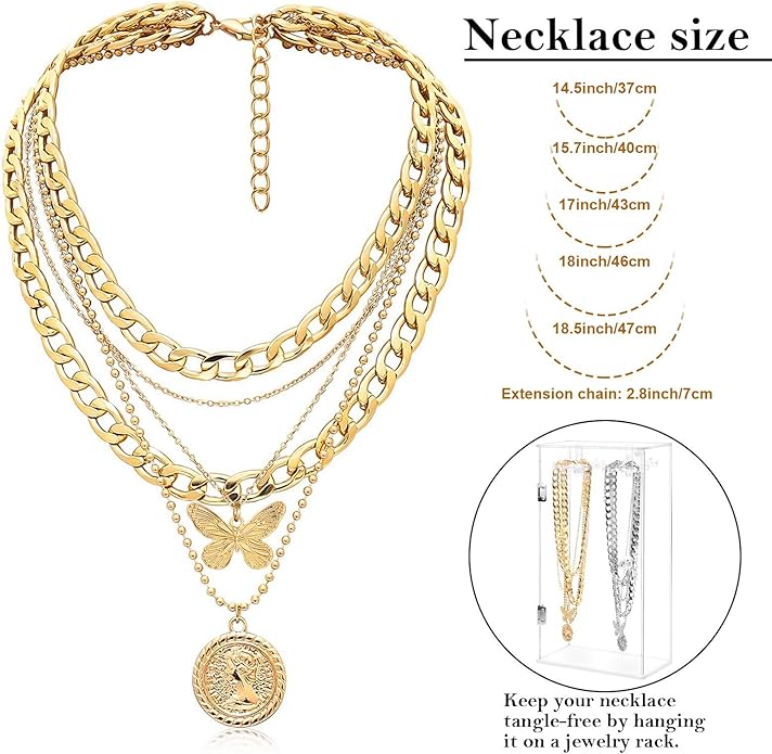 MJartoria Layered Necklaces for Women Trendy Retro Coin Pendant Necklace Dainty Chunky Chain Choker Necklaces for Jewelry Birthday Gifts