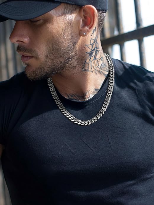 ChainsPro Chunky Miami Cuban Link Chains for Men,Stainless Steel Cuban Chain Necklace,4.8/6/10/14mm Width,No Tarnish& Thick Hip Hop Jewelry,18-30 inch Length, Black/Gold Plated/Silver,Send Gift Box
