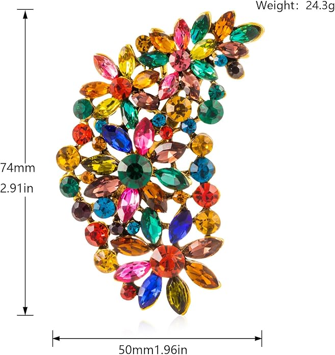 LAXPICOL Vintage Austrian Crystal Flower Leaf Bouquet Clusters Large Big Brooch Pin for Women Gold Tone