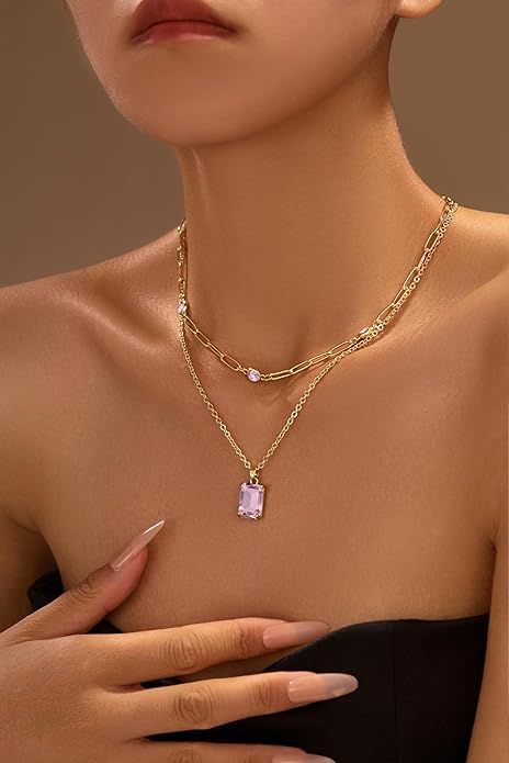 Gold Layered Pendant Necklaces for Women 14k Gold Plated Crystal Choker Necklace Paperclip Rhinestone Necklace Party Prom Jewelry