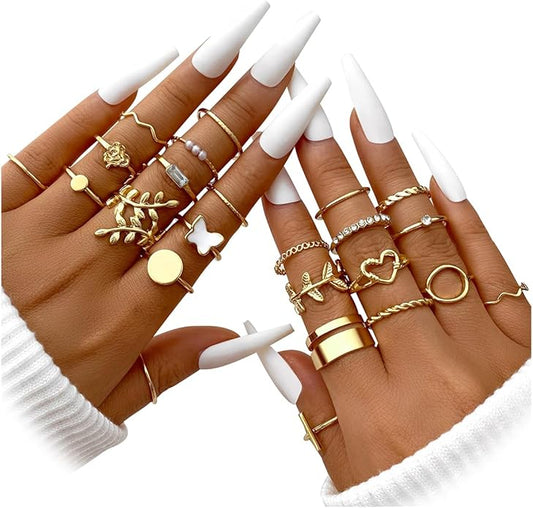 iF YOU 25 Pcs Gold Knuckle Ring Set for Women, Chunky Stackable Finger Midi Rings, Silver Simple Stacking Cute Rings Pack Trendy Stuff Jewelry Gift