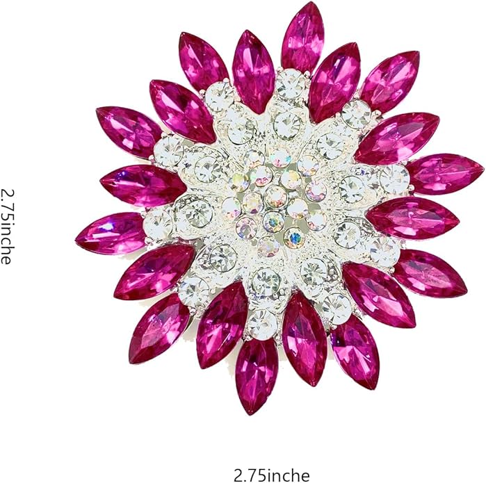 Rhinestone Sunflower Brooch Pin for Women Red Black Purple Large Flower Broochs Snowflake Brooch Marquise Wreath Brooches Jewelry