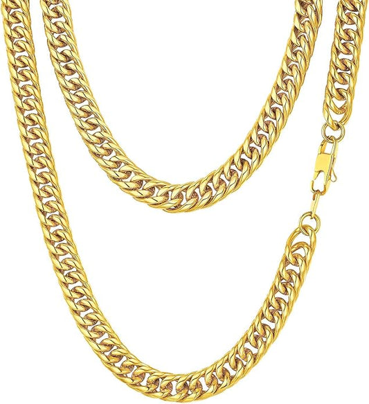 FindChic Men Curb Chain Necklace 18K Gold Plated/Stainless Steel/Black Chunky Double Tight Cuban Link Hip Hop Neck Chains for Men Boys 3.5MM/5MM/6MM/7MM/9MM/12MM 14''-30'' 8 Length Options (Send Gift Box)