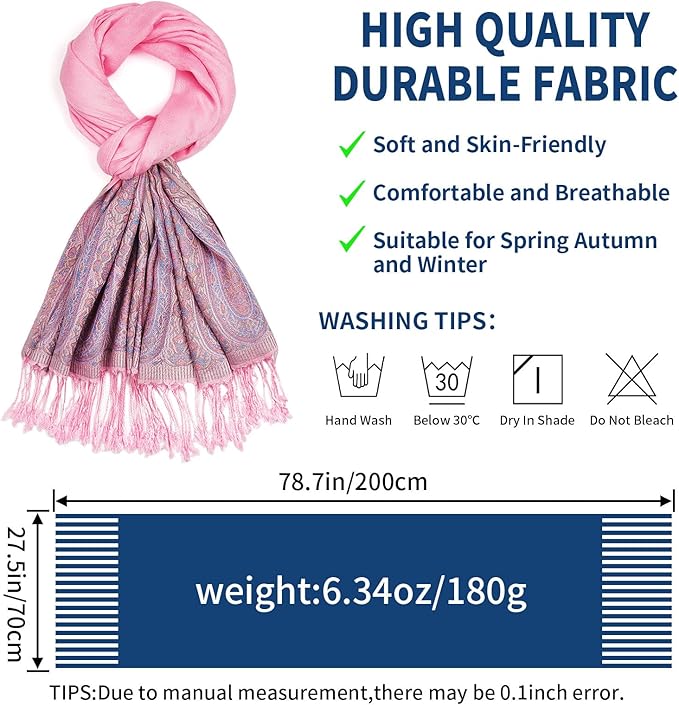 QIUTIMIY Paisley Pashmina Shawl Wrap Women Reversible Vintage Jacquard Pashmina Rave Scarf with Fringe for Evening, Wedding