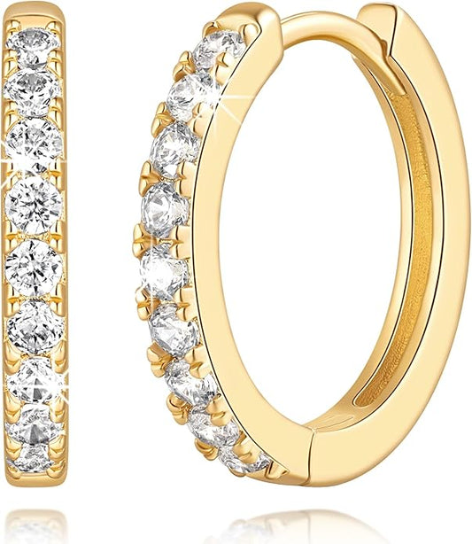 14K Gold Plated Earrings for Women 14K Gold Plated Hoop Earrings for Women Cubic Zirconia Shining Gold Plated Hoops Earring for Womens Hoop Lightweight Hoops Earring for Womens 12/14/16/20/25/30mm