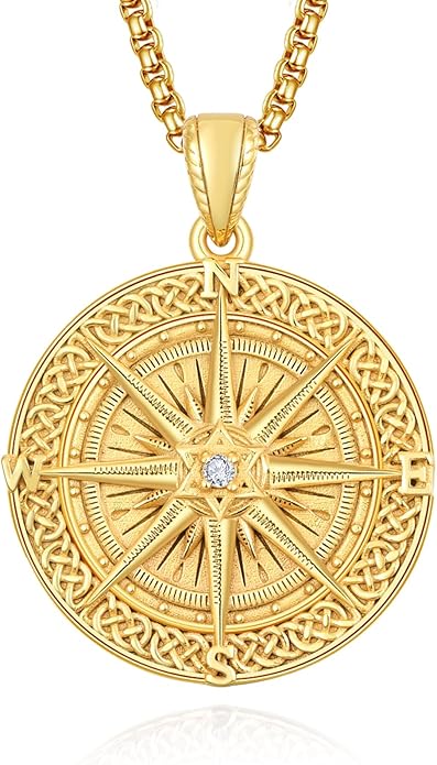 KINGWHYTE Compass Necklace for Men 925 Sterling Silver Birthday Gifts Graduation Travel Jewelry for Husband Brother with Stainless Steel Chain