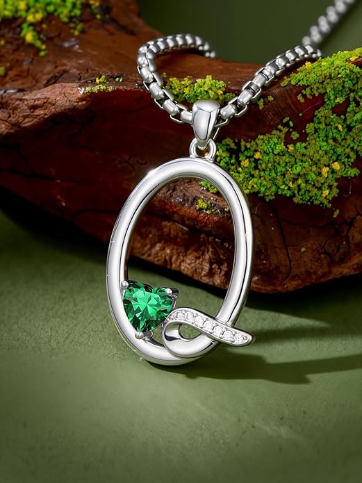 Christmas Gifts for Women Alphabet A to Z Initial Birthstone Pendant Necklaces for Women - 18k White Gold Plated Personalized Name Jewelry Valentine Mothers Day Birthday Gifts for Women Her Girlfriend