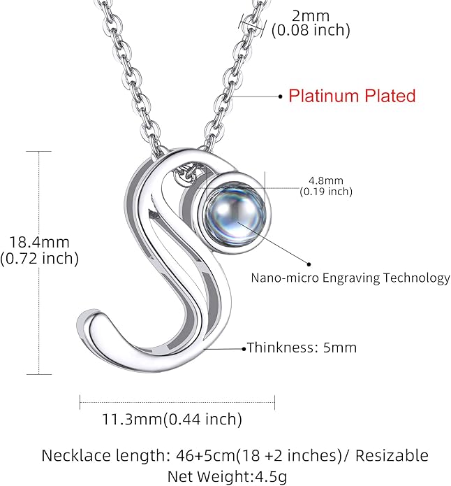 Custom4U Personalized Initial Picture Necklace for Women, Projection Necklace with Picture Inside, Gold/Silver Letter Pendant Necklace, Custom Photo Gifts for Mom Wife Birthday Valentines