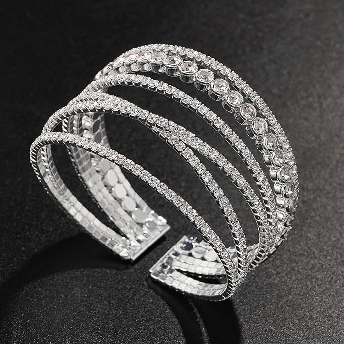 Suyi Rhinestone Bracelet for Women Silver Multilayer Cuff Bracelet Craystal Braidal Bracelets