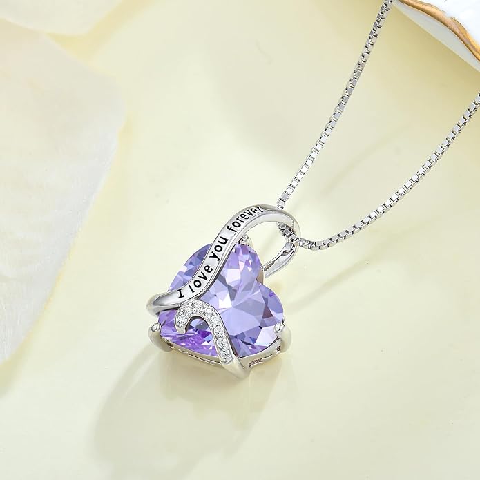 Women Heart Necklace 925 Sterling Silver I Love You Forever Pendant Necklace with Cubic Zirconia Jewelry