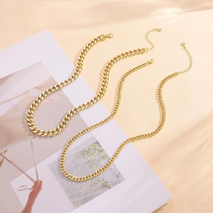 Moodear Layered Necklace for Women Trendy Chunky 14K Gold Plated/Sliver Plated Chain Necklace Cuban Link Paperclip Chain Toggle Clasp Necklace Fashion Jewelry