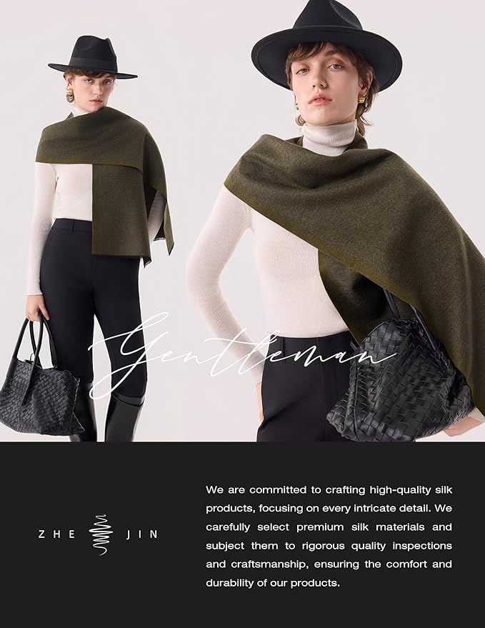 ZHE JIN Luxurious Silk Scarf for Women, Warm Soft Scarves Winter Gift for Her, 100% Brushed Mulberry Silk, Gentleman, 71"x12"