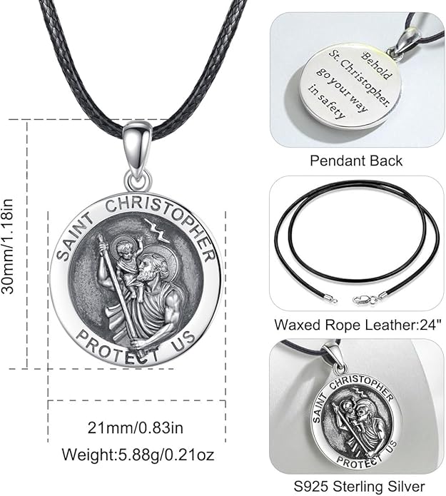 EUDORA 925 Sterling Silver St Christopher/St Benedict/St Michael/Virgin Mary/San Judas Tadeo/Good Shepherd Cross/Archangel Necklace Medal Pendant Protection Religious Amulet Jewelry For Men Women