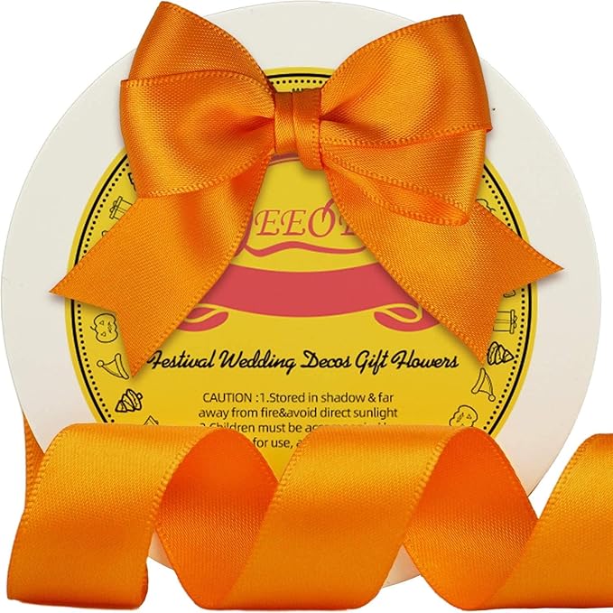 LEEQE Double Face Autumn Orange Satin Ribbon 7/8 inch X 25 Yards Polyester Autumn Orange Ribbon for Gift Wrapping Very Suitable for Weddings Party Invitation Decorations and More