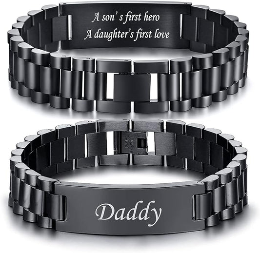 VNOX Masculine Watch Band Stainless Steel Link Bracelet Personalized Jewelry Gift for Men DAD Father Husband Boyfriend