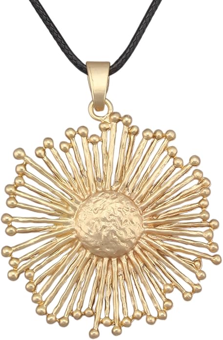 Long Boho Necklaces for Women Vintage Leather Wooden Pendant Y Choker Ethnic Style Gold Circle Hippie Sweater Necklace