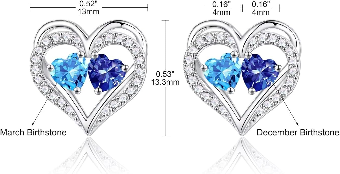 Iefil Birthstone Earrings for Women - 925 Sterling Silver Heart Earrings Anniversary Birthday Gifts for Women Wife Girlfriend Mom
