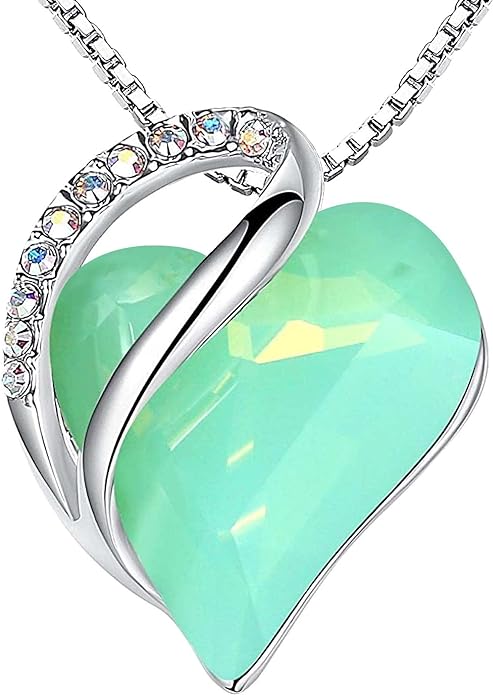 Leafael Necklaces for Women, Infinity Love Birthstone Heart Crystal Pendant, Birthday Jewelry Gifts for Her, Mom, and Wife, Silver Plated, 18 plus 2 inch Adjustable Chain