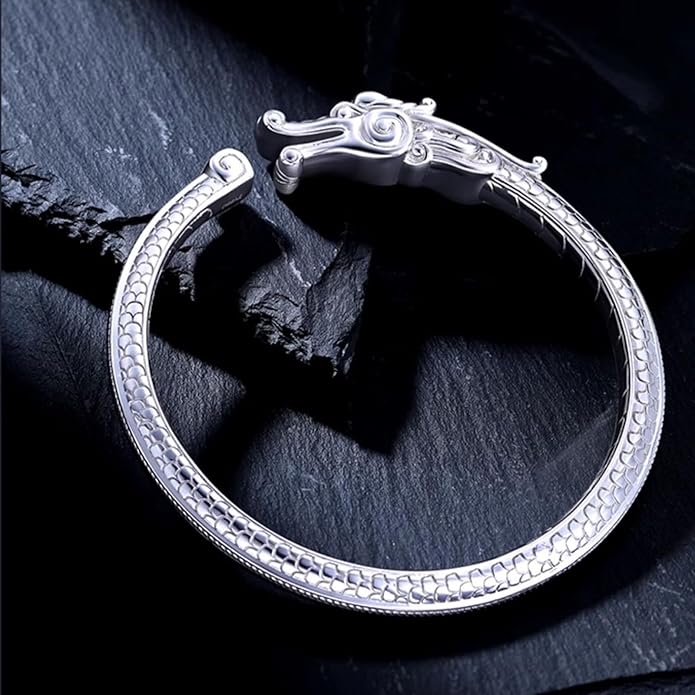 Kim Carrey S925 Sterling Silver Bracelet, Open Bangle Cuff Design, Men's Stacked Bracelets Gift Jewelry for My Man